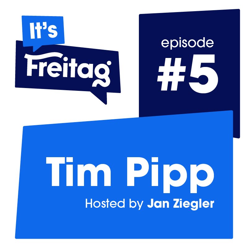 New Hampshire Promotional graphic for "It's Freitag" episode #5, hosted by Jan Ziegler, featuring Tim Pipp as he shares insights into building his business empire with Beeze Tees. Marketing Agency