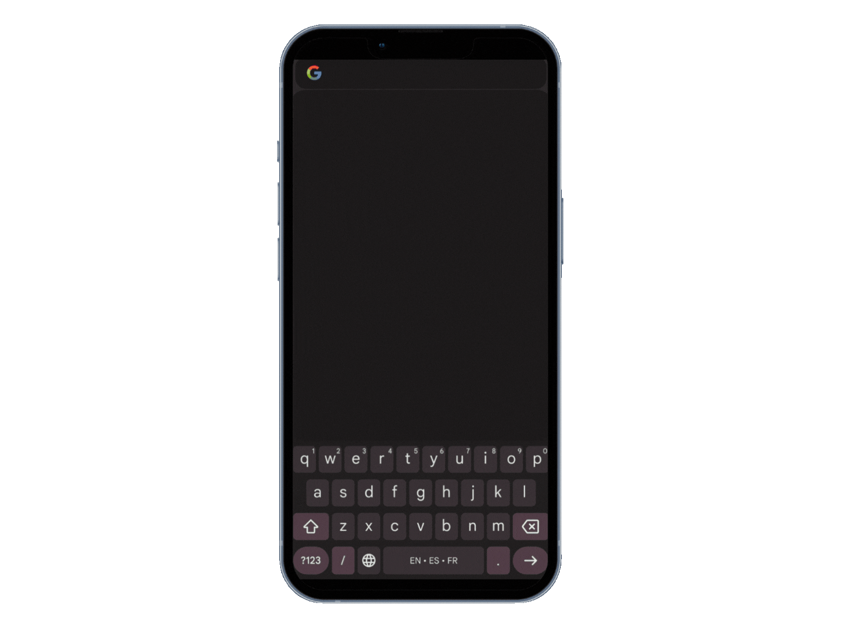 New Hampshire A smartphone screen displays a Google search bar with an empty input field and a dark-themed keyboard visible at the bottom. Marketing Agency