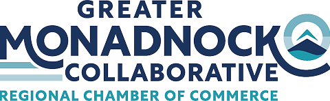New Hampshire Logo for Greater Monadnock Collaborative Regional Chamber of Commerce, featuring stylized text and a circular mountain graphic on the right. Marketing Agency
