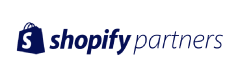 New Hampshire Shopify Partners logo featuring a shopping bag icon with an "S" and the words "shopify partners" in blue text on a light background. Marketing Agency