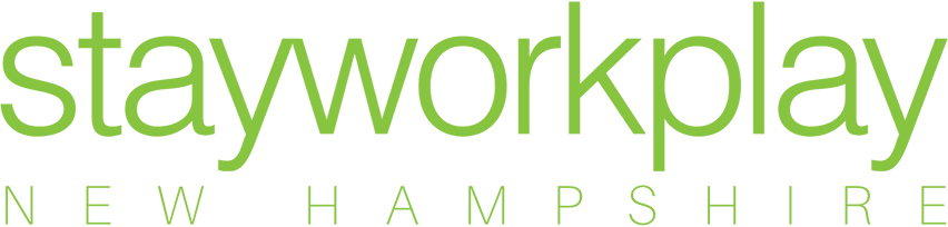 New Hampshire Logo with the words "stay work play" in large green letters and "New Hampshire" in smaller green letters underneath. Marketing Agency