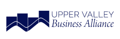New Hampshire Logo for Upper Valley Business Alliance featuring three blue geometric shapes with intersecting white curved lines, next to the organization’s name in blue text on a light background. Marketing Agency