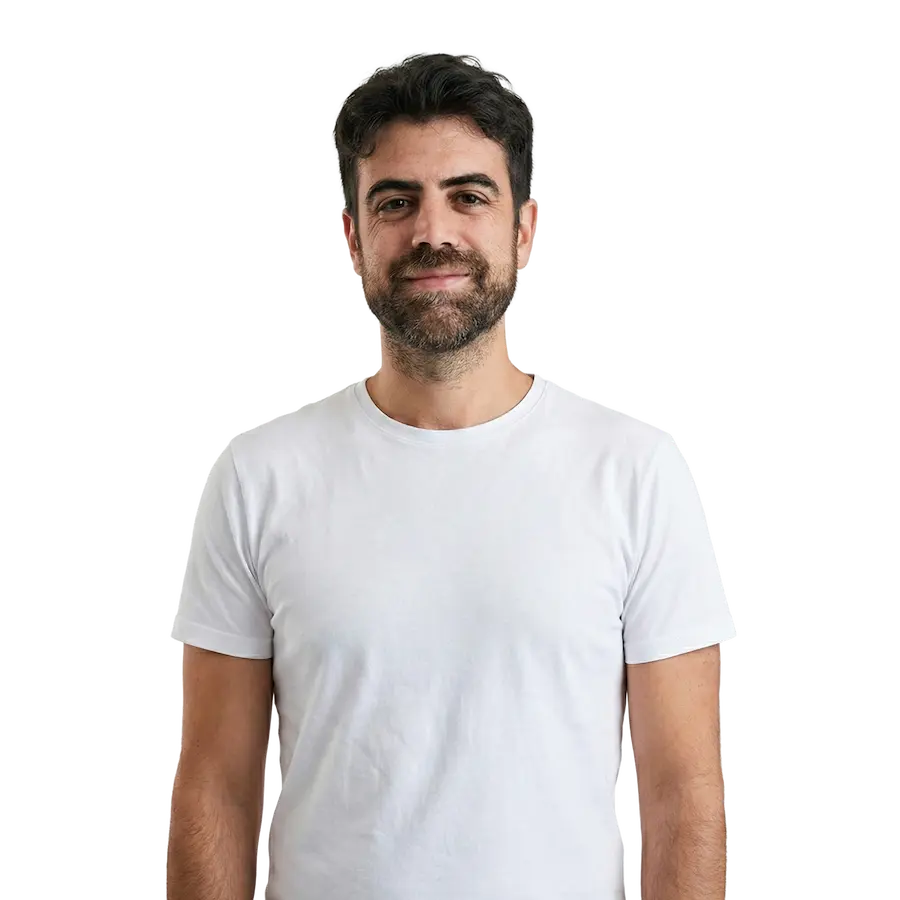 New Hampshire A man with short dark hair and a beard stands facing the camera, wearing a plain white t-shirt against a plain background. Marketing Agency