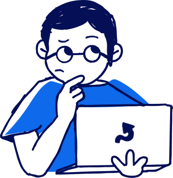 New Hampshire Illustration of a person with glasses holding a laptop and looking to the side with a thoughtful expression. Marketing Agency