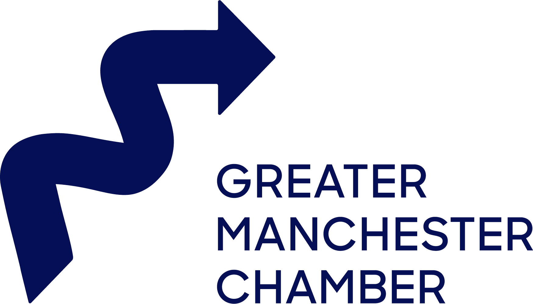 New Hampshire A blue zigzag arrow pointing right, next to the words “Greater Manchester Chamber” in blue capital letters on a light background. Marketing Agency