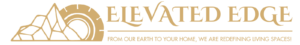 New Hampshire Logo for Elevated Edge with geometric mountain graphic; tagline reads, “From our earth to your home, we are redefining living spaces!” in gold text on a light background. Marketing Agency