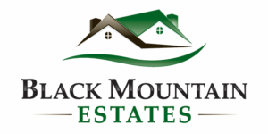 New Hampshire Logo for Black Mountain Estates featuring stylized houses with green roofs above the company name in bold black and green text. Marketing Agency